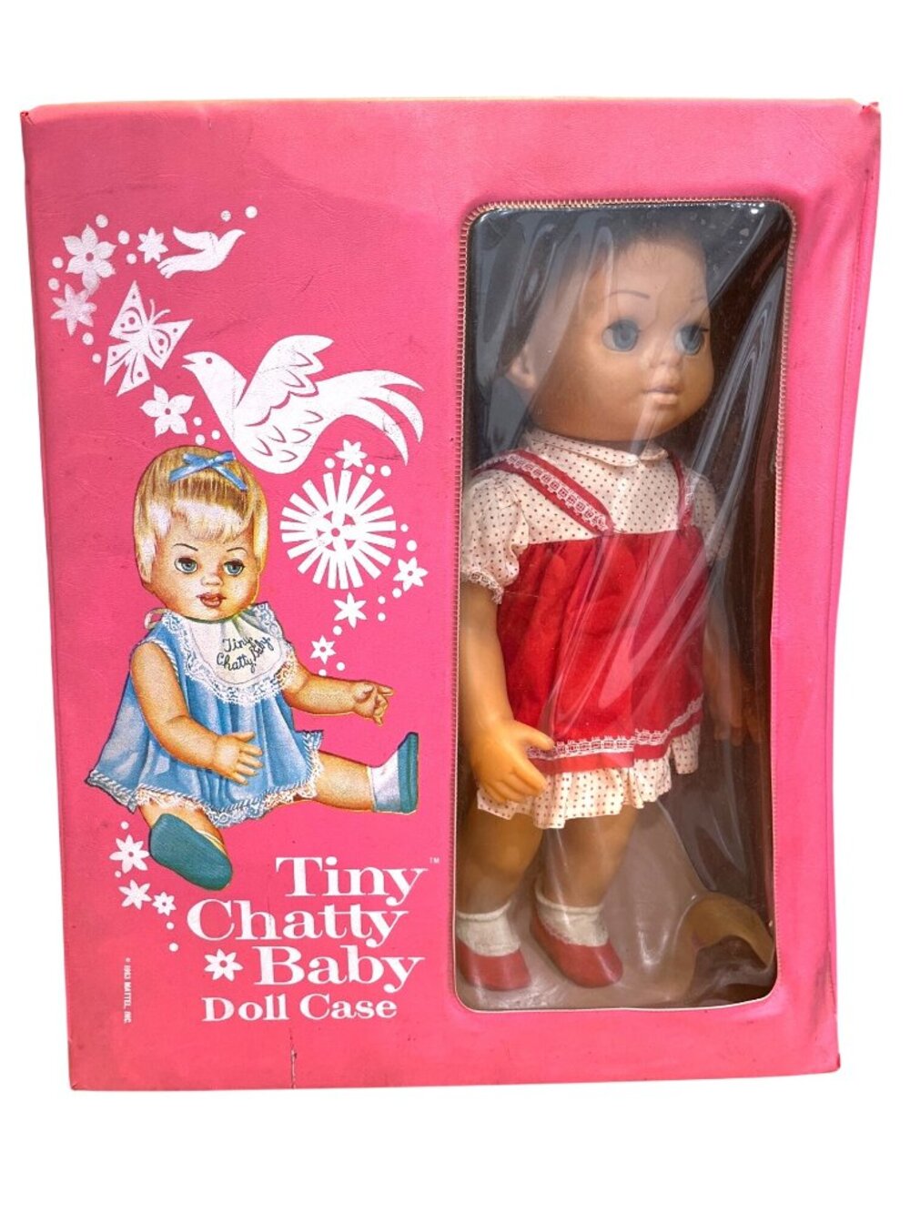 Vintage 1963 Tiny Chatty Baby Doll With Vinyl Carrying Case & 2 Outfits By Matte
